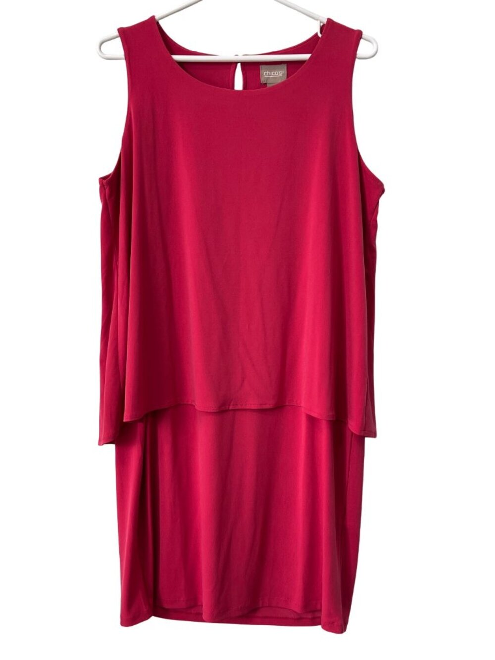 Chicos Dress Size Small 1 Ellie Layered Knee Length Sleeveless Deep Rose NEW